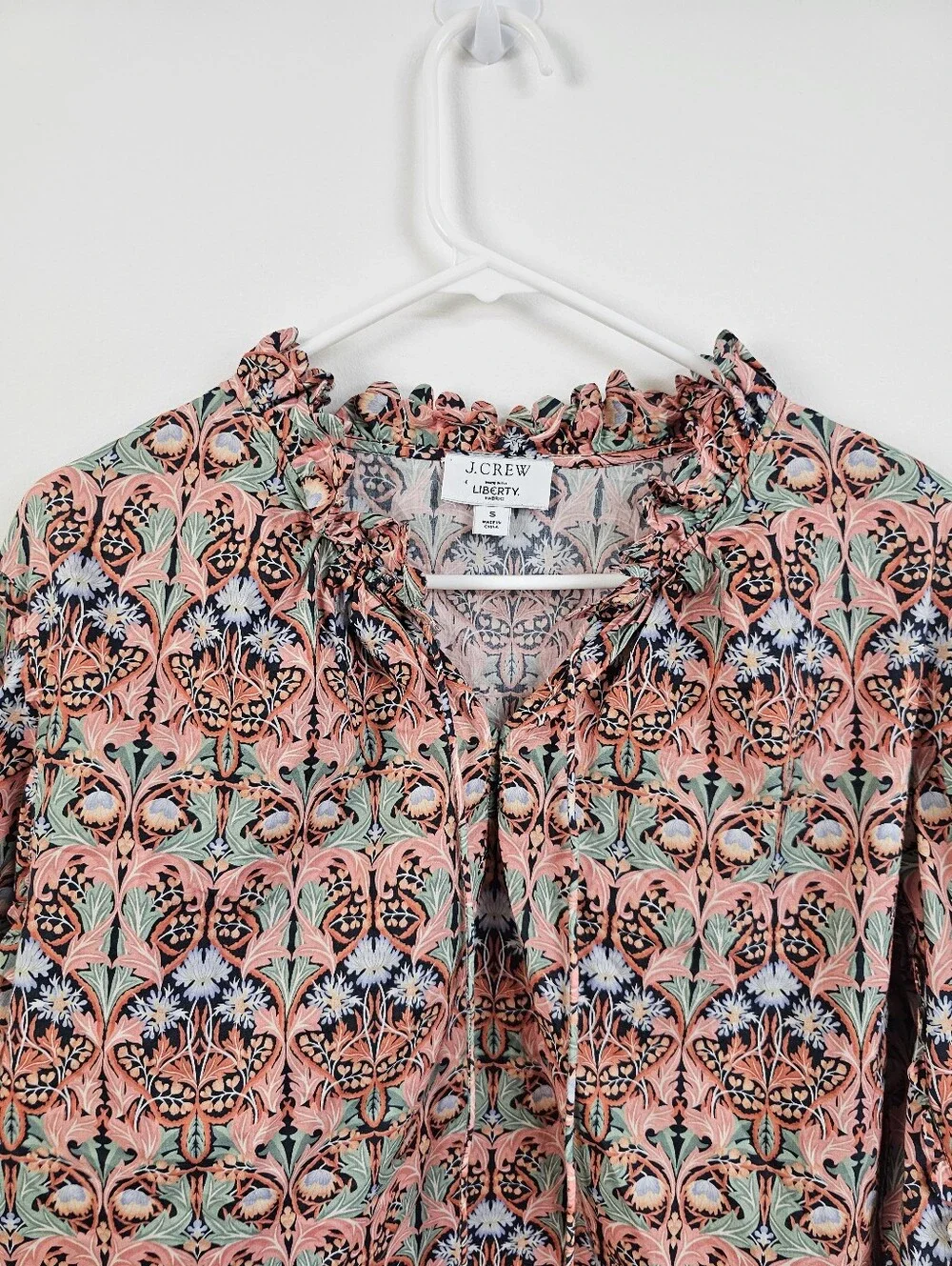 J. Crew × Liberty London Fabric Scalloped Tie Neck Floral Flowy Puff Sleeve Blou